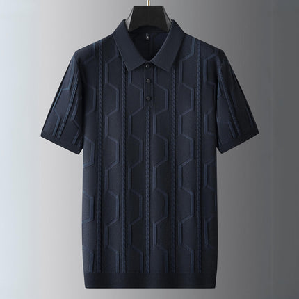 Chomba Saint Jacques azul tejido chevrón en algodón liviano, estilo versátil para hombres modernos.