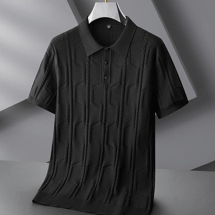 Chomba negra de algodón liviano con tejido chevrón, estilo juvenil para hombres elegantes.