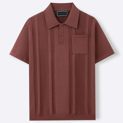 Polo tejido Chomba Sorrento en mezcla de algodón, color marrón, con bolsillo y corte entallado, para hombres.