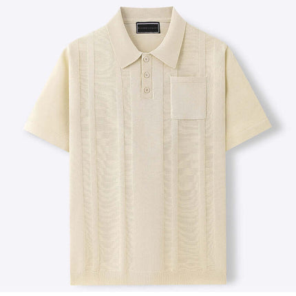 Polo tejido Chomba Sorrento color beige para hombre, mezcla de algodón con bolsillo en el pecho y bordes acanalados.