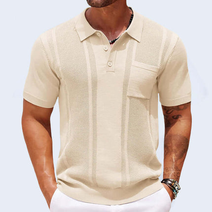 Chomba Sorrento para hombre, tejido liviano de algodón beige con textura, corte entallado y bolsillo en el pecho.
