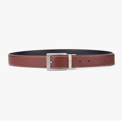 Cinto clásico de cuero genuino marrón para hombre, diseño Bison, costuras firmes y hebilla resistente.