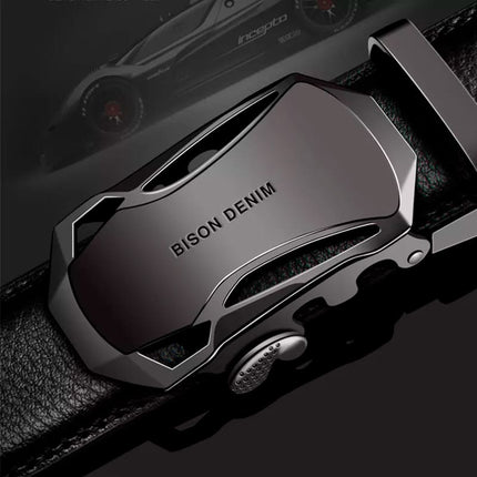 Cinturón de cuero genuino negro para hombres con hebilla elegante, accesorio masculino de alta calidad, diseño moderno.