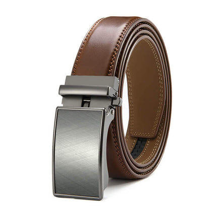 Cinto de cuero genuino marrón para hombres, diseño Swiss Elegance, inspirado en sobriedad y sofisticación suiza.