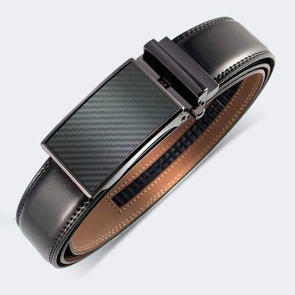 Cinto de cuero genuino negro para hombres, diseñado con elegancia suiza y hebilla metálica moderna.