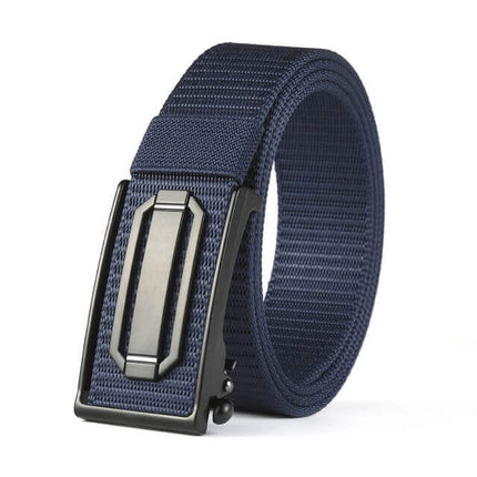 Cinto John Karlo azul de lona, hebilla metálica, ideal para hombres, estilo casual y moderno en Argentina.
