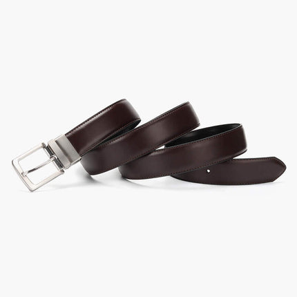 Cinto William Elegance de cuero marrón oscuro para hombres con hebilla plateada, ideal para atuendos formales.