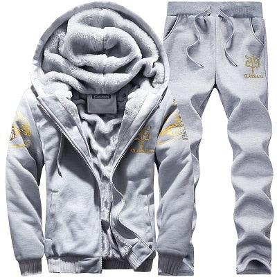 Conjunto polar gris Arctic Flex para hombre, buzo con capucha y pantalón polar, interior de lana fleece elegante y cálido.