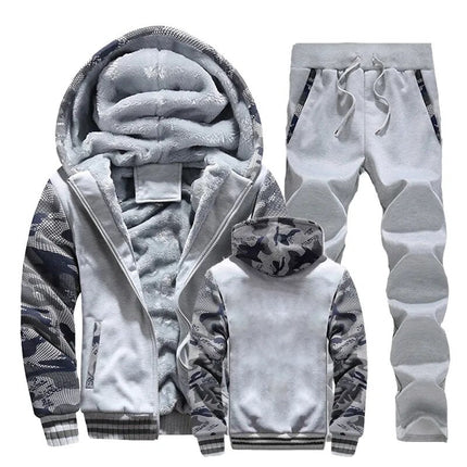 Conjunto Polar Frost Peak para hombre, buzo gris con capucha y pantalón polar, interior tipo lana fleece, invierno.