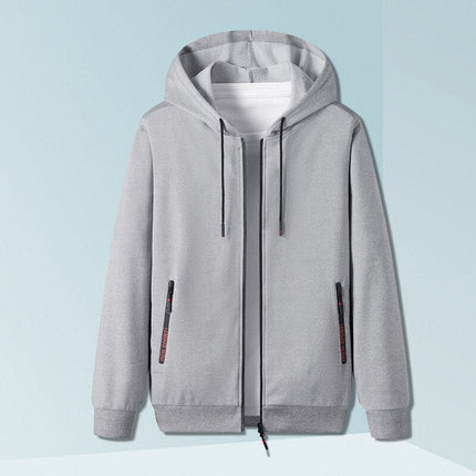 Buzo con capucha gris para hombre de algodón, con cierre frontal y bolsillos, ideal para uso diario y salidas informales.