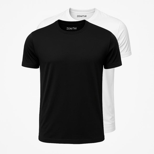 Kit de 2 remeras para hombre en colores negro y blanco, confeccionadas en 100% algodón, ideales para renovar tu guardarropa.