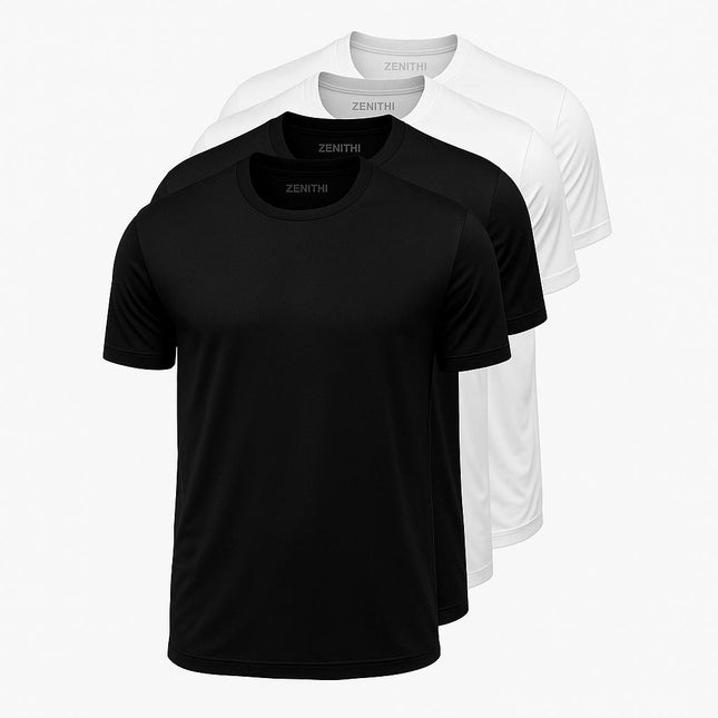 Kit de 4 remeras para hombre en colores negro y blanco, 100% algodón, vista frontal
