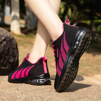 Zapatillas deportivas transpirables negras con detalles rosados, suela antideslizante, para mujeres, oferta 20% hoy.