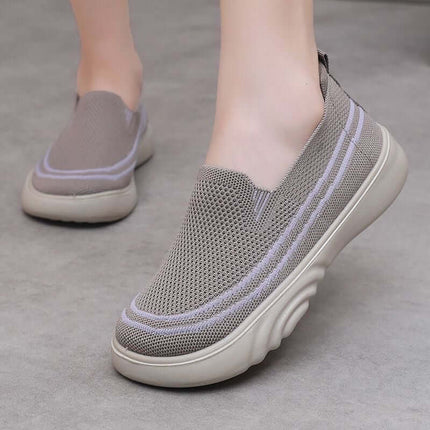 Zapatos casuales en tejido gris, diseño transpirable, cómodos para primavera y otoño, ideales para mujeres urbanas.