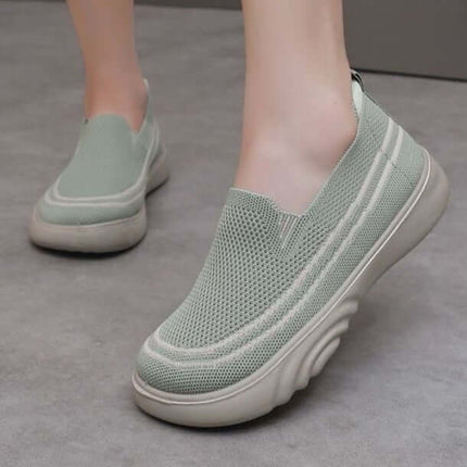 Zapatos casuales verde menta de tejido fly-knit, cómodos para primavera y otoño, ideales para mujeres modernas.