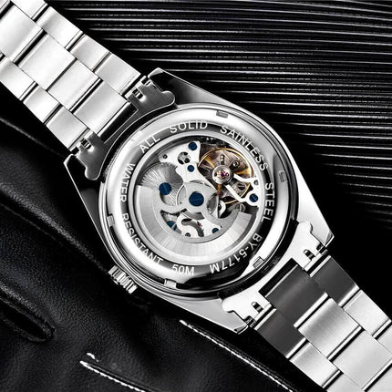 Reloj automático Benyar Success, acero inoxidable, diseño visible, sofisticación para hombres, resistencia 50m.