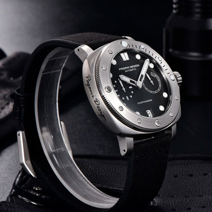 Reloj automático Pagani Elegance, acero inoxidable, esfera negra, hombre, edición limitada, lujo y exclusividad.