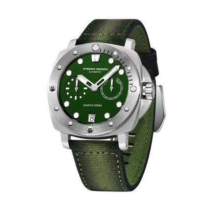 Reloj automático Pagani Elegance, acero inoxidable, esfera verde, correa cuero, edición limitada, hombres sofisticados