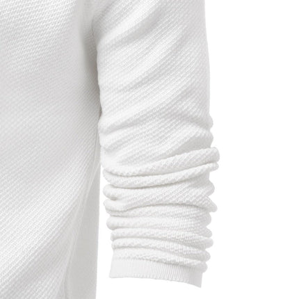 Suéter blanco de cuello en C, tejido de merino, detalle de mangas largas, ideal para hombres y mujeres.