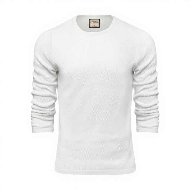 Suéter de cuello en C de merino blanco para hombre, diseño elegante y moderno, tejido cómodo y suave, ideal para otoño e invierno.