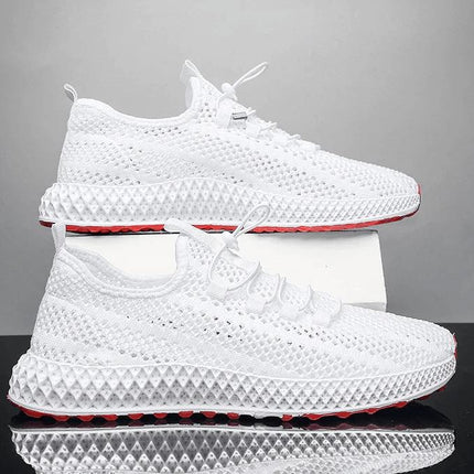Zapatilla blanca Impacto Pulse con suela roja, diseño transpirable y liviano para adultos, comodidad diaria.