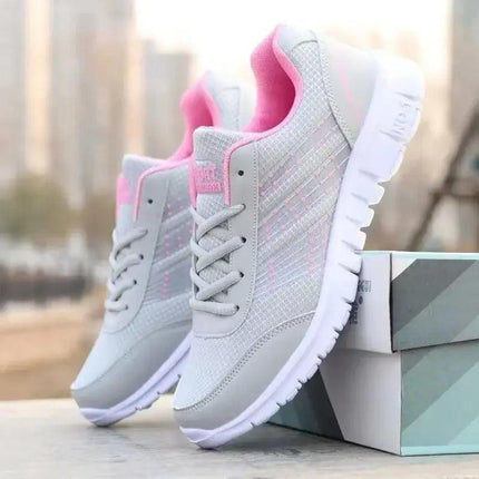 Zapatillas Mujer NeonStep grises y rosadas, transpirables, suela flexible, estilo urbano y comodidad para primavera y otoño.