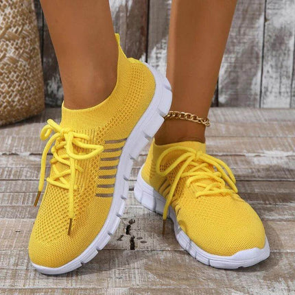Zapatillas mujer transpirables Zenithi amarillas, malla ventilada, suela blanca flexible, cómodas y ligeras.
