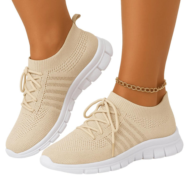 Zapatillas mujer beige transpirables Zenithi, malla ventilación, diseño ergonómico, públicas femeninas, Argentina.