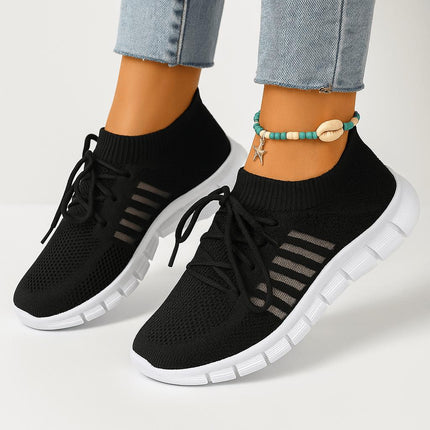 Zapatillas negras transpirables para mujer, malla ventilada, suela blanca, diseño ergonómico, Zenithi.