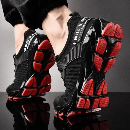 Zapatillas ShockAir Hombre negras y rojas, diseño deportivo, suela amortiguada, ideales para confort diario.