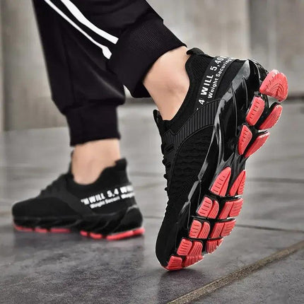 Zapatillas ShockAir Hombre negras con suela roja, diseñadas para amortiguación y confort diario, perfectas para hombre activo.