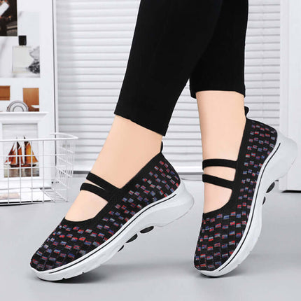 Zapatillas transpirables negras y rosas para mujer, tejido Flyknit y suela antideslizante, diseño moderno