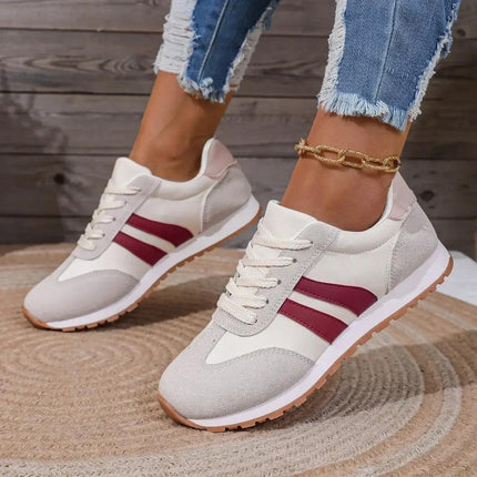 Zapatillas para mujer de tela transpirable, color crema y rosa, diseño moderno y versátil, ideales para actividades diarias.