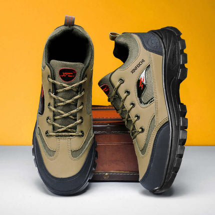 Zapato Trekking Force en cuero marrón para hombres, suela cómoda y antideslizante, diseño ligero y transpirable.