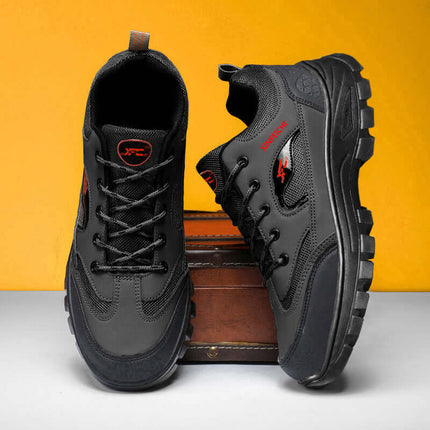 Zapato Trekking Force para hombres, cuero de vaca negro, suela cómoda, ideal para caminatas sin cansancio.