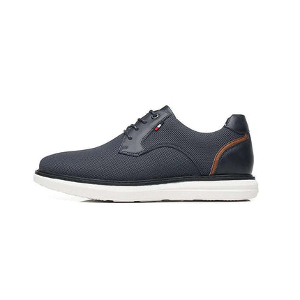 Zapatos de hombre ZENITHI, casual elegante, color azul marino con detalles marrones, suela blanca, para uso diario.
