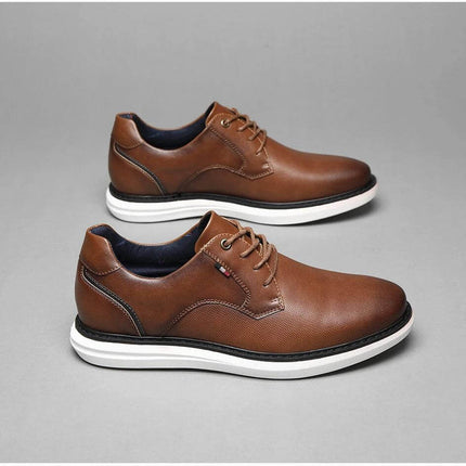 Zapatos de hombre ZENITHI, cuero marrón, casual elegantes con cordones para uso diario.