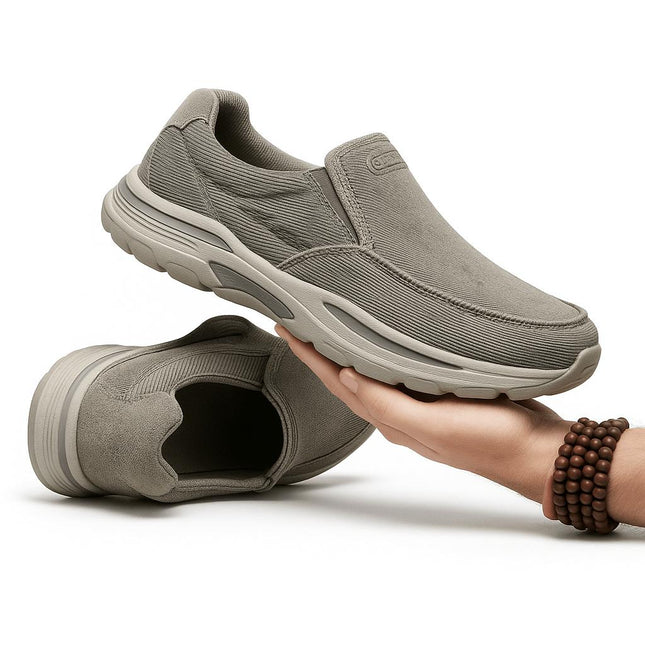 Zapatos de lona sin cordones para hombre, color gris, con suela antideslizante y resistente al desgaste, estilo cómodo y moderno.