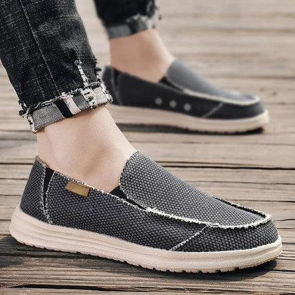 Zapatos informales de lona gris oscuro, transpirables para hombre, con suela blanca, usados en exteriores