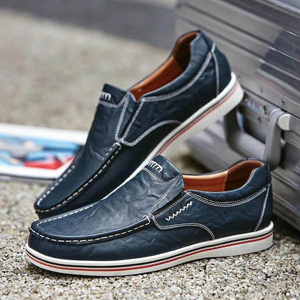 Mocasines de cuero genuino azul para hombre, estilo casual, perfectos para el uso diario y ocasiones informales.